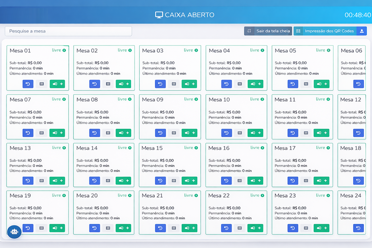 Tela de mesas do sistema DiDelivery 